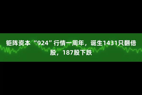 钜阵资本 “924”行情一周年，诞生1431只翻倍股，187股下跌